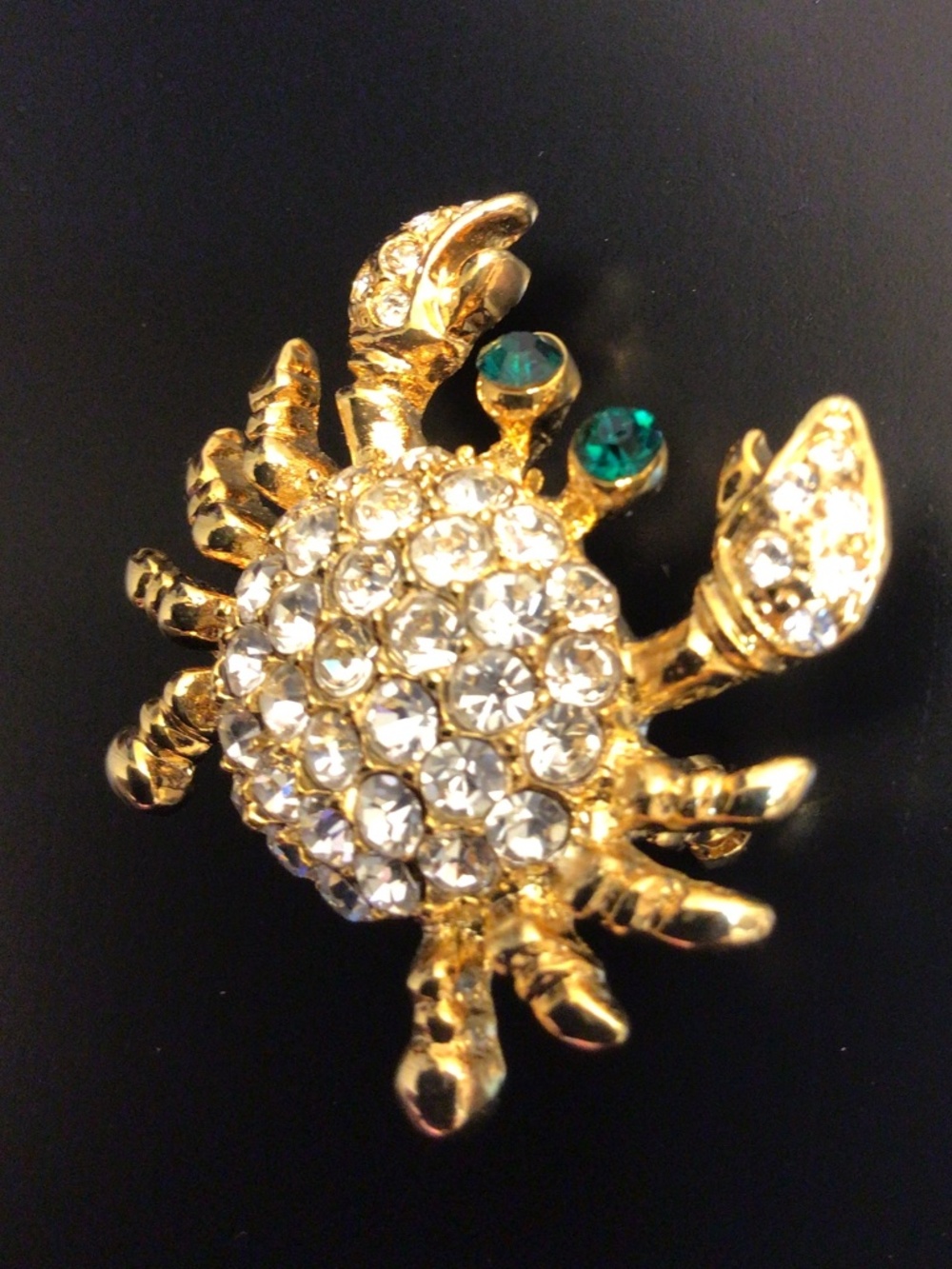 FORNASH Signed Novelty Gold-tone Crab Crystal Brooch Beach Theme - Picture 3 of 15